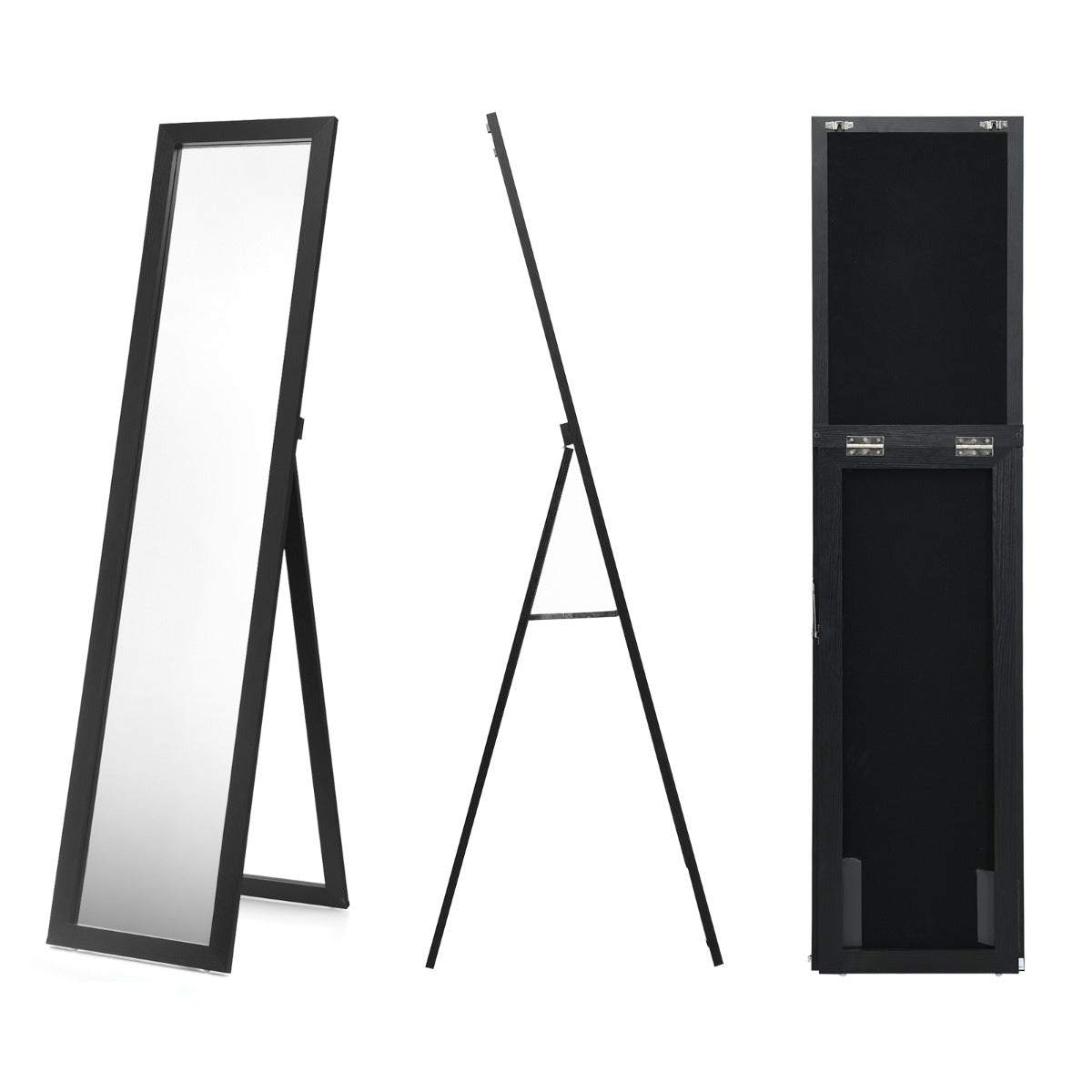 Specchio a figura intera 155x37cm con struttura di legno-Specchio moderno per camera da letto salone ingresso Nero