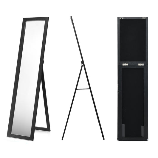 Specchio a figura intera 155x37cm con struttura di legno-Specchio moderno per camera da letto salone ingresso Nero