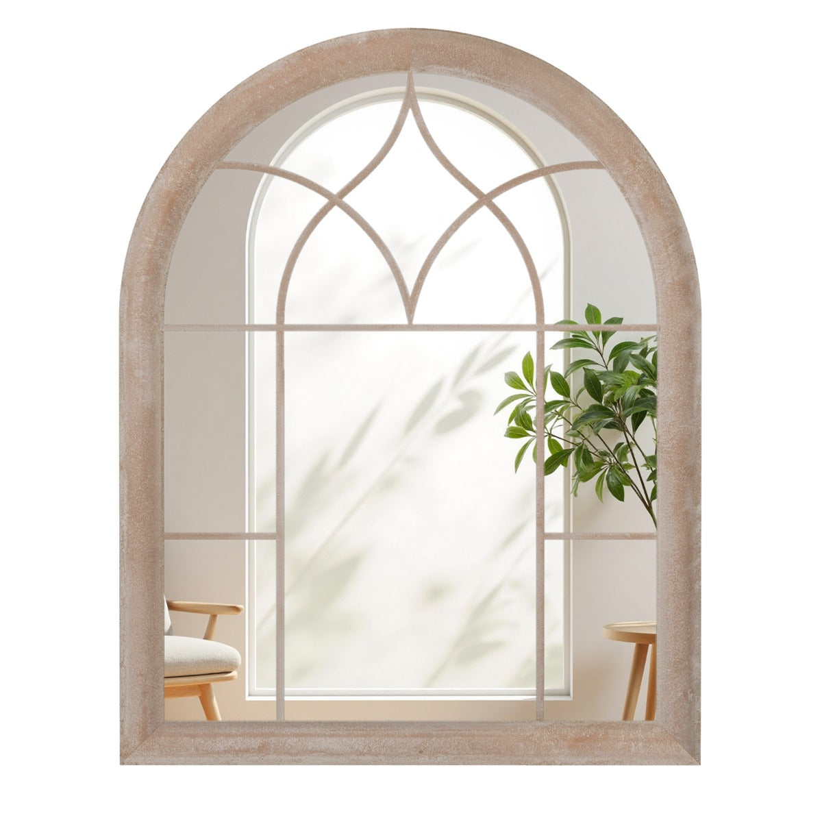Specchio a finestra in stile rustico grande specchio ad arco da parete, Specchio decorativo antideflagrante per soggiorno-Specchi da parete