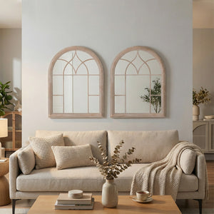 Specchio a finestra in stile rustico grande specchio ad arco da parete, Specchio decorativo antideflagrante per soggiorno-Specchi da parete