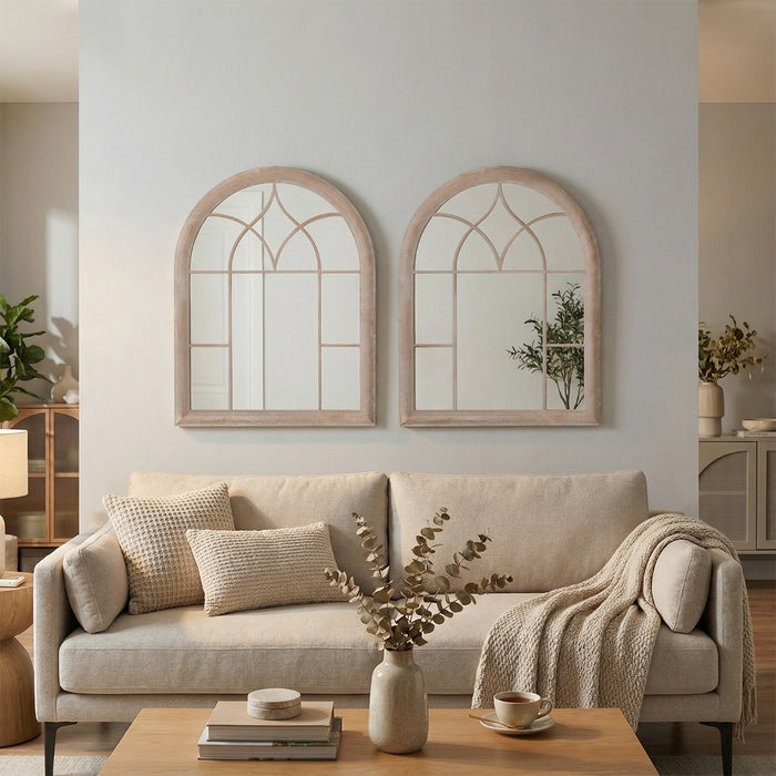 Specchio a finestra in stile rustico grande specchio ad arco da parete, Specchio decorativo antideflagrante per soggiorno-Specchi da parete