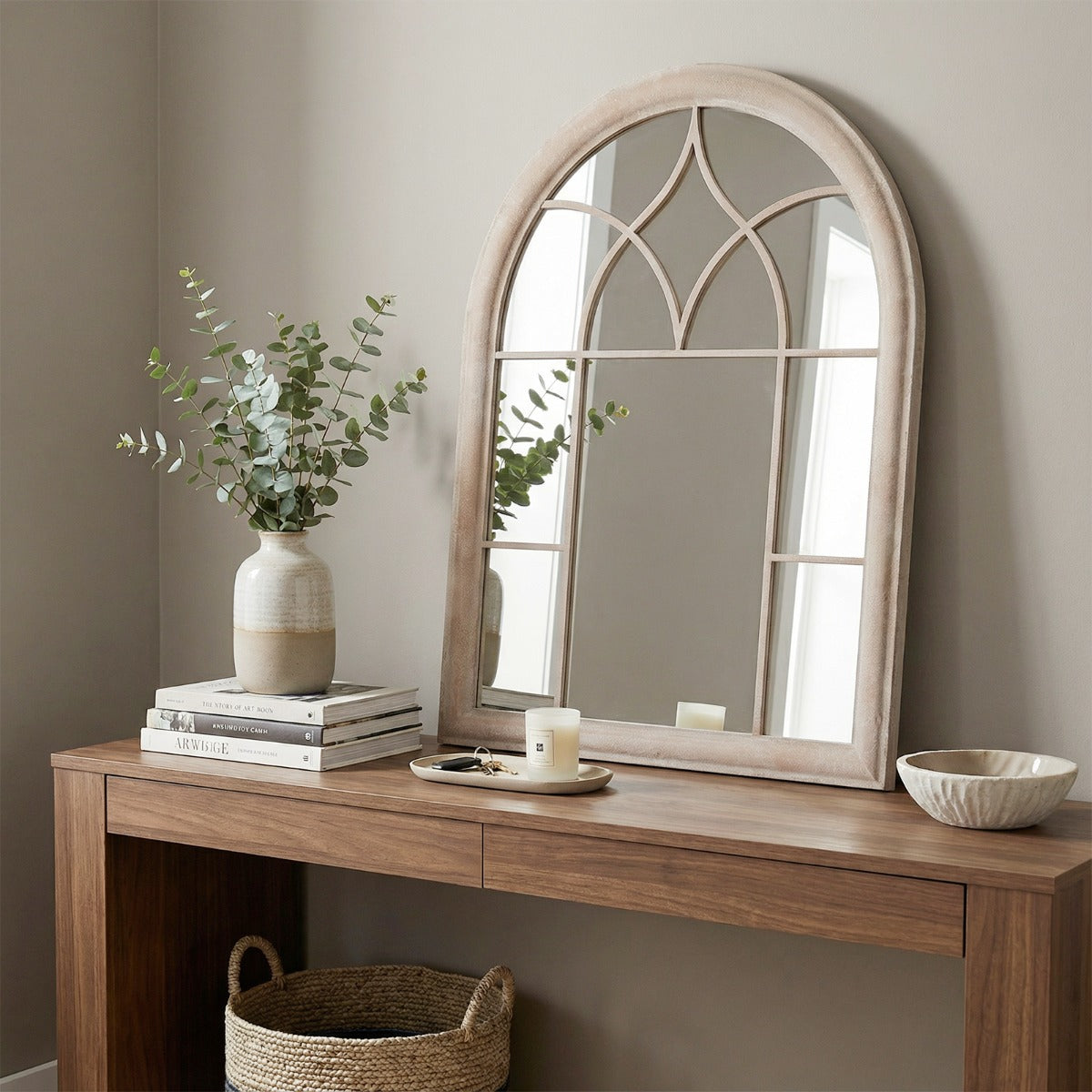 Specchio a finestra in stile rustico grande specchio ad arco da parete, Specchio decorativo antideflagrante per soggiorno-Specchi da parete