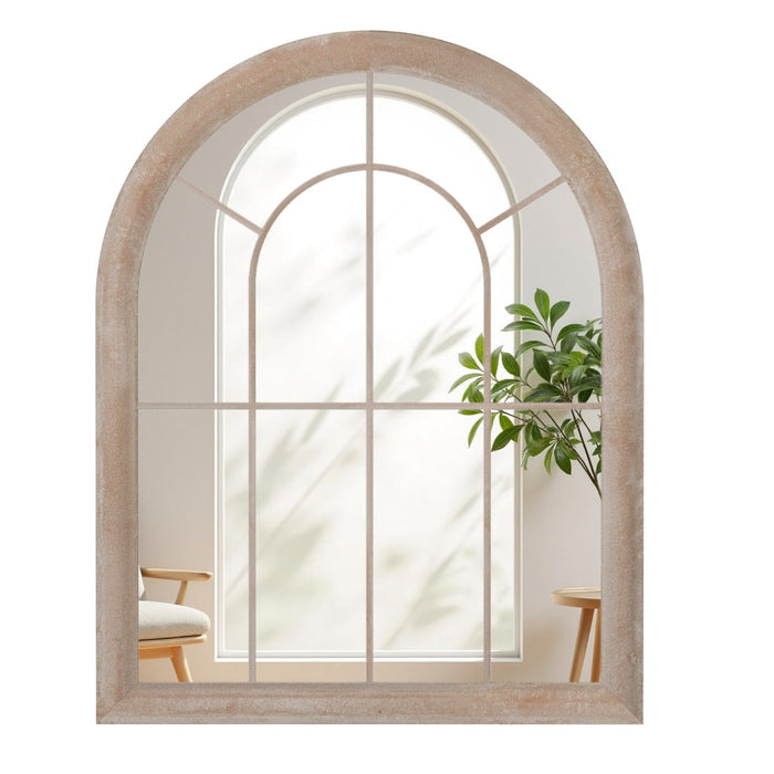 Specchio a finestra grande specchio ad arco da parete con cornice metallica, Specchio a finestra rustico 88 x 69,5 cm Grigio-Specchi da parete