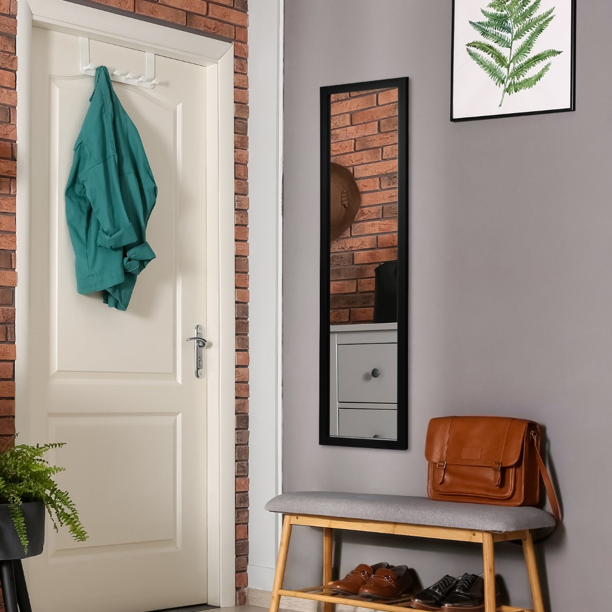 Specchio a tutta lunghezza sopra la porta con ganci per la porta, Specchio per camera da letto soggiorno Nero-Specchi da parete