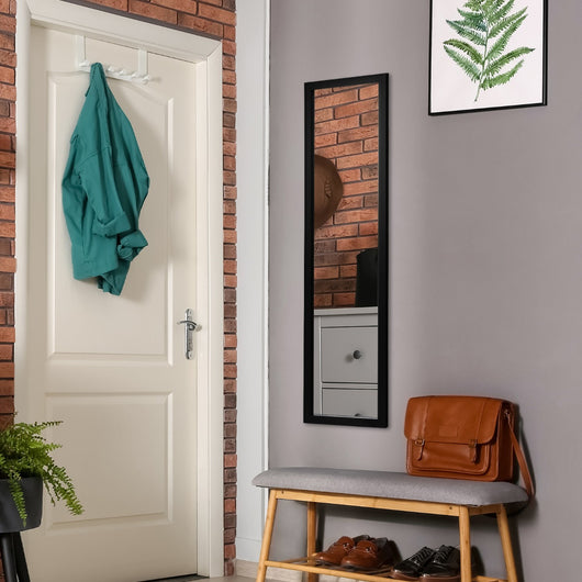 Specchio a tutta lunghezza sopra la porta con ganci per la porta, Specchio per camera da letto soggiorno Nero-Specchi da parete