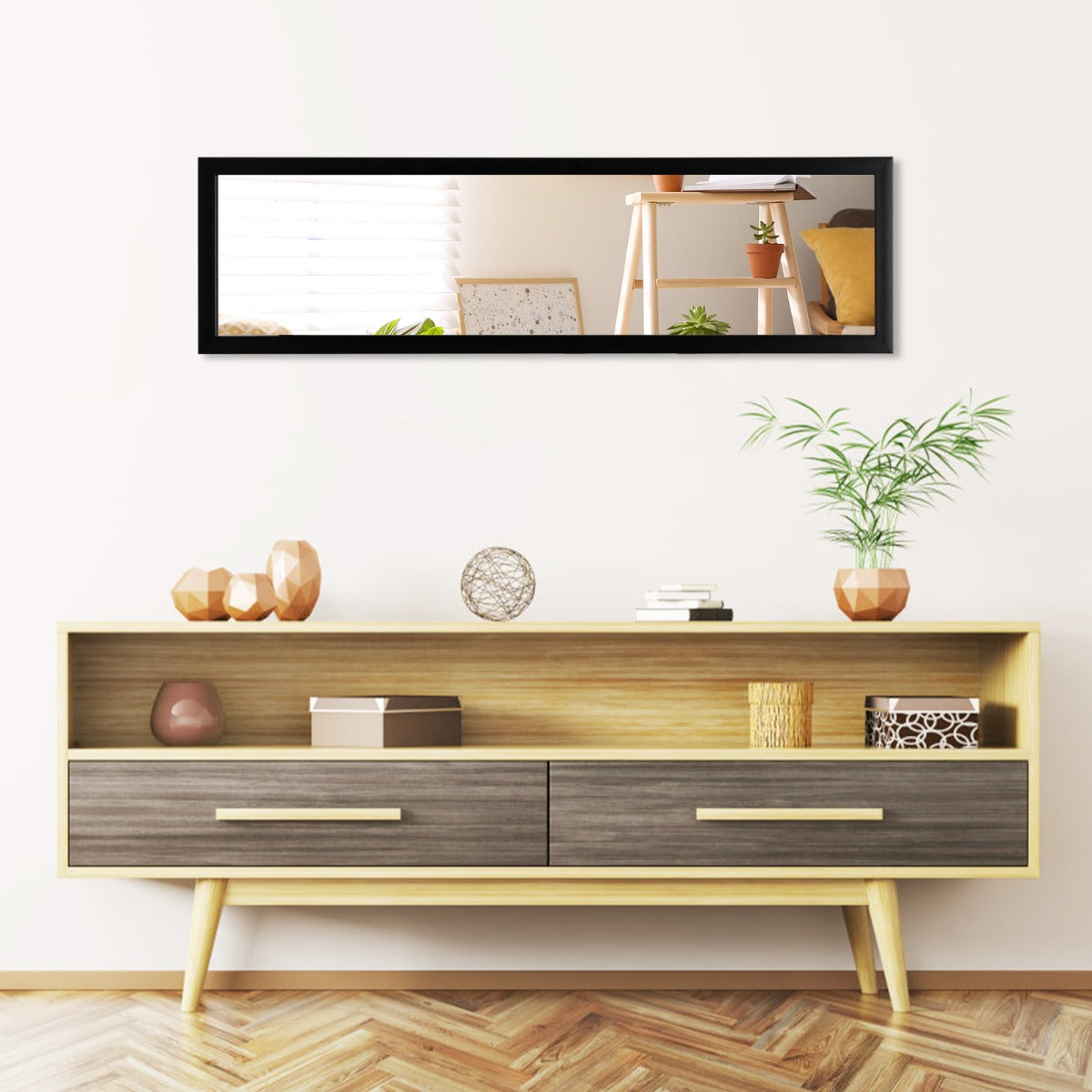 Specchio a tutta lunghezza sopra la porta con ganci per la porta, Specchio per camera da letto soggiorno Nero-Specchi da parete