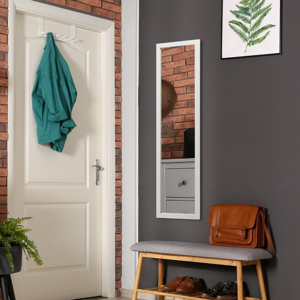 Specchio a tutta lunghezza sopra la porta con ganci per la porta, Specchio per camera da letto soggiorno Bianco-Specchi da parete