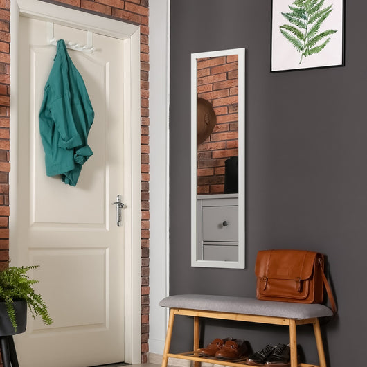 Specchio a tutta lunghezza sopra la porta con ganci per la porta, Specchio per camera da letto soggiorno Bianco-Specchi da parete