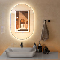 Specchio bagno antiesplosione con luce LED 80x50cm, Specchio a parete ovale con 3 tonalit¨¤ di luce pulsanti touch-Specchi da parete