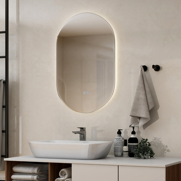 Specchio bagno antiesplosione con luce LED 80x50cm, Specchio a parete ovale con 3 tonalit¨¤ di luce pulsanti touch-Specchi da parete