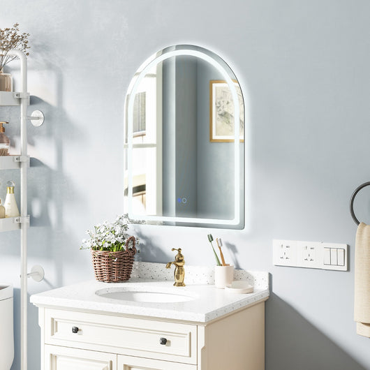 Specchio da bagno LED 80x60cm con luci dimmerabili a 3 colori funzione di memoria, Specchio da parete arco senza cornice-Specchi da parete