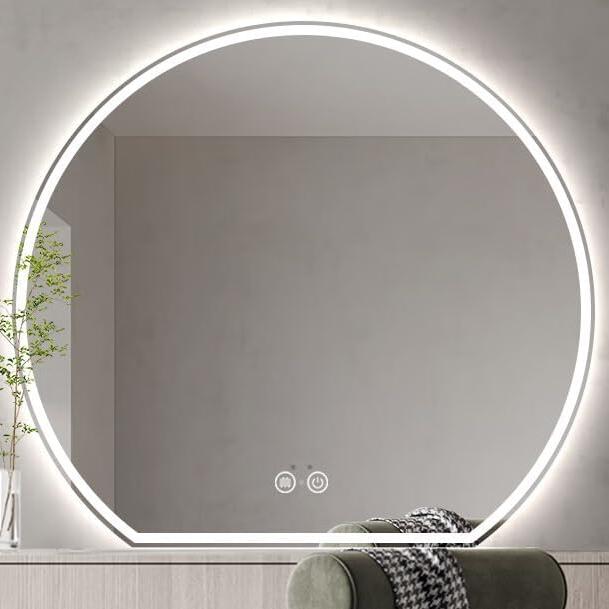 Specchio da bagno LED 60x54cm luci dimmerabili interruttore a sfioramento anti-appannamento, Specchio da parete rotondo-Specchi da parete