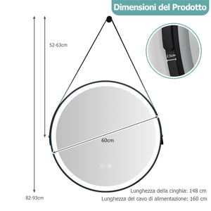 Specchio da bagno con funzione anti appannamento luce a LED di 3 temperature di colore, Specchio da appendere-Specchi da parete