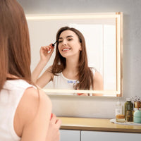 Specchio da bagno a LED antappato, Specchio da trucco montato a parete impermeabile con 3 colori schermo tattile 90x70cm-Specchi da parete