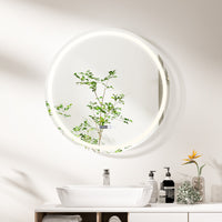 Specchio da bagno a LED antappato, Specchio da trucco montato a parete impermeabile con 3 colori schermo tattile 80x80cm-Specchi da parete