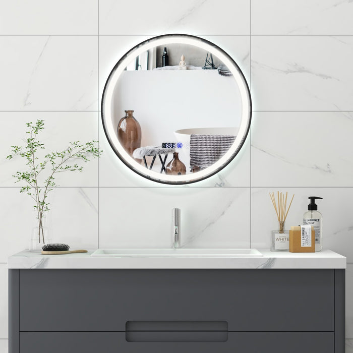 Specchio da bagno illuminato con luce LED a 3 colori funzione di memoria anti-appannamento, Specchio infrangibile-Specchi da parete