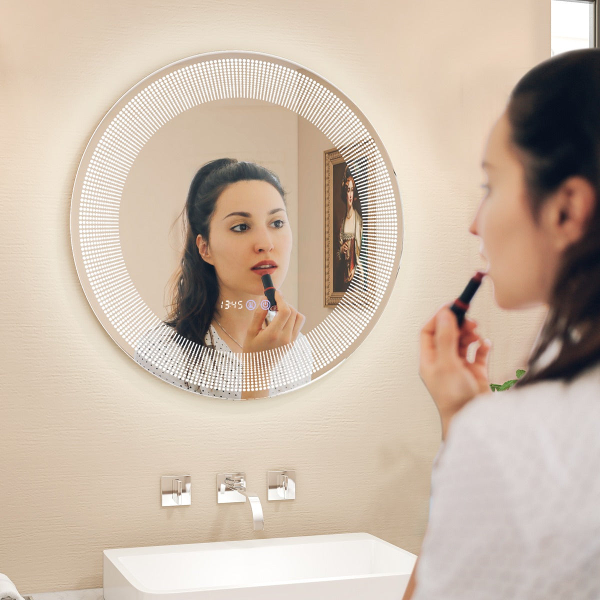 Specchio da bagno con luci dimmerabili a 3 colori, interruttore touch, Specchio da trucco a parete impermeabile IP44-Specchi da parete