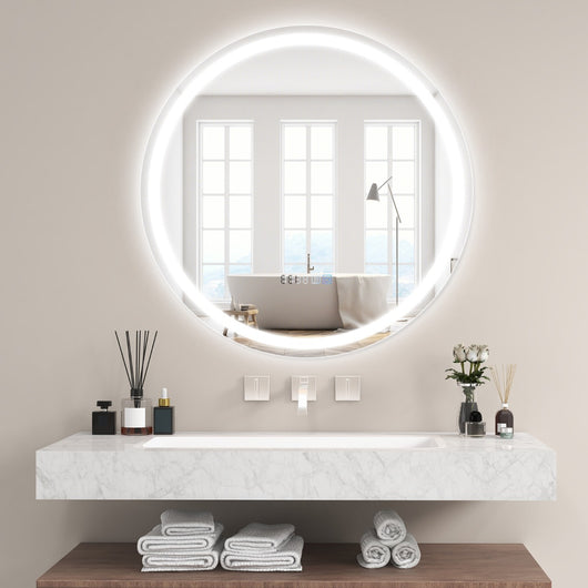 Specchio da bagno a LED da 60cm con 3 temperature di colore display orario e interruttore touch, Specchio montato a parete-Specchi da parete