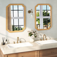 Specchio decorativo rettangolare in stile rustico per bagno soggiorno ingresso-Specchio da parete ad arco con angoli arrotondati Naturale