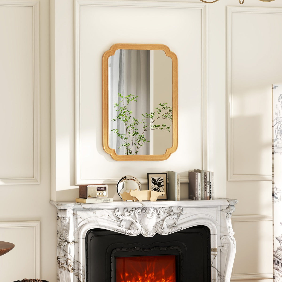 Specchio decorativo rettangolare in stile rustico per bagno soggiorno ingresso-Specchio da parete ad arco con angoli arrotondati Naturale