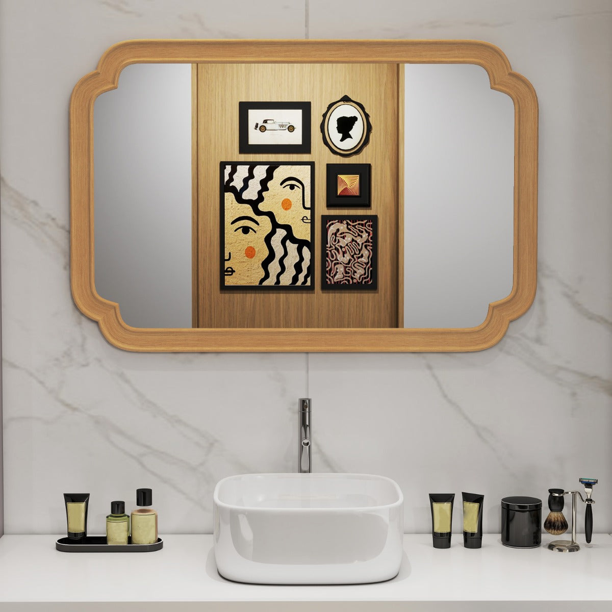 Specchio decorativo rettangolare in stile rustico per bagno soggiorno ingresso-Specchio da parete ad arco con angoli arrotondati Naturale