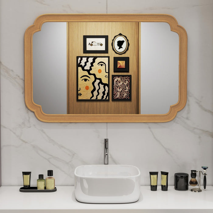 Specchio decorativo rettangolare in stile rustico per bagno soggiorno ingresso-Specchio da parete ad arco con angoli arrotondati Naturale