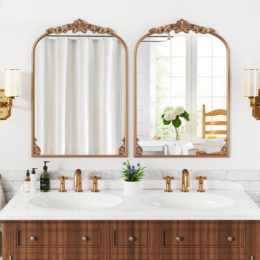 Specchio da parete ad arco barocco ornato con cornice in metallo, Specchio da parete vintage ed antico 95 x 66 cm-Specchi da parete