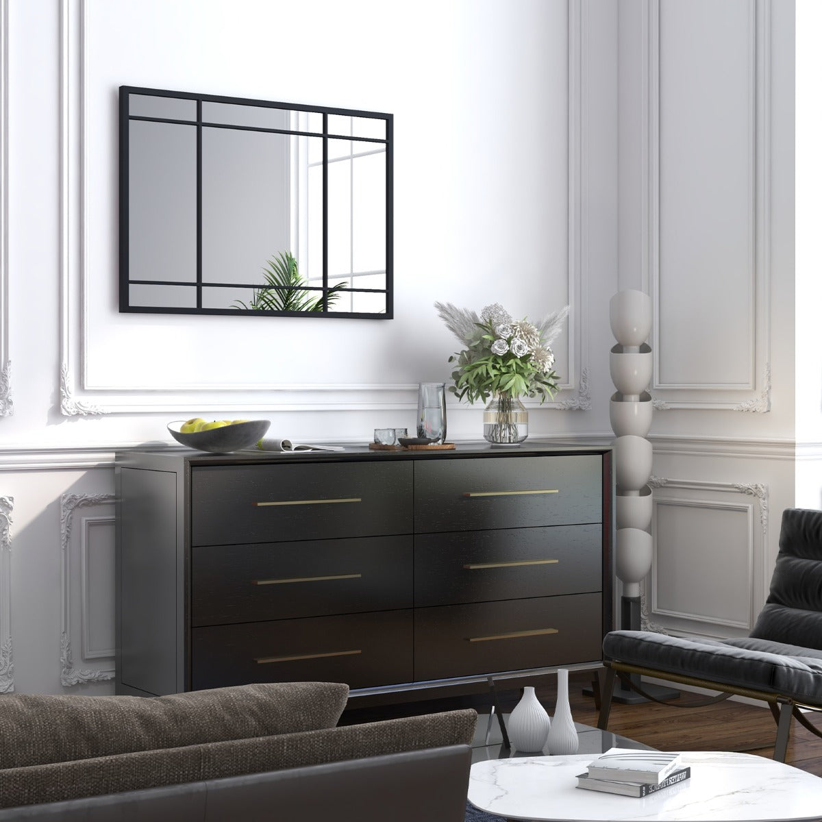 Specchio da parete 100 x 70 cm appendibile con cornice in metallo, Specchio da parete camera da letto Nero-Specchi da parete