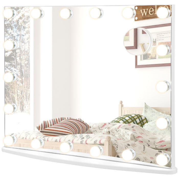Specchio da trucco con 18 luci Led, Specchio da trucco grande su tavolo 65x14x52,5cm-Specchi per il trucco