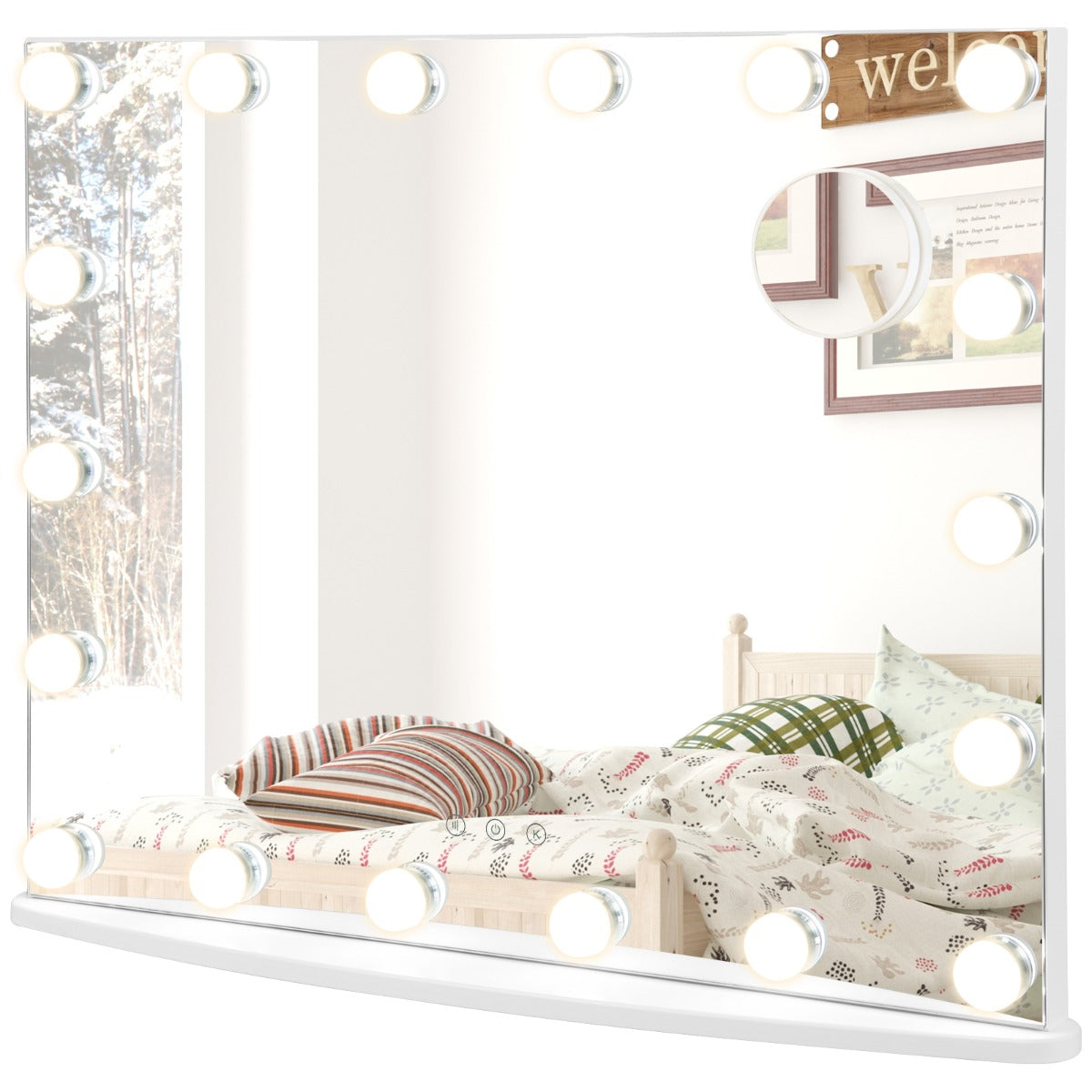 Specchio da trucco con 18 luci Led, Specchio da trucco grande su tavolo 65x14x52,5cm-Specchi per il trucco