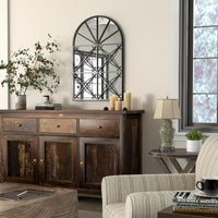 Specchio decorativo a finestra ad arco con cornice in metallo, Decorazione a finestra per camera da letto e bagno Nero-Specchi da parete