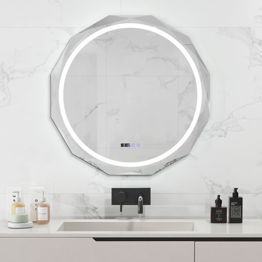 Specchio illuminato con temperatura di 3 colori continuamente regolabili, Specchio da bagno a LED-Specchi da parete