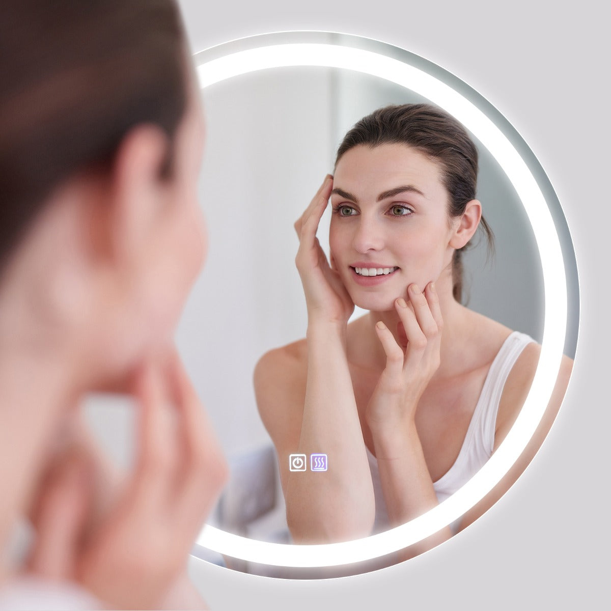 Specchio LED rotondo da bagno a parete, Specchio impermeabile con luminosit¨¤ e temperatura del colore regolabili-Specchi da parete