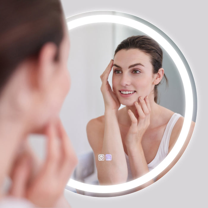 Specchio LED rotondo da bagno a parete, Specchio impermeabile con luminosit¨¤ e temperatura del colore regolabili-Specchi da parete