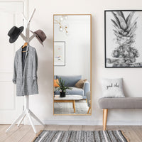 Specchio lungo con telaio rettangolare in alluminio e vetro antiesplosione, Specchio a figura intera Oro-Specchi da parete