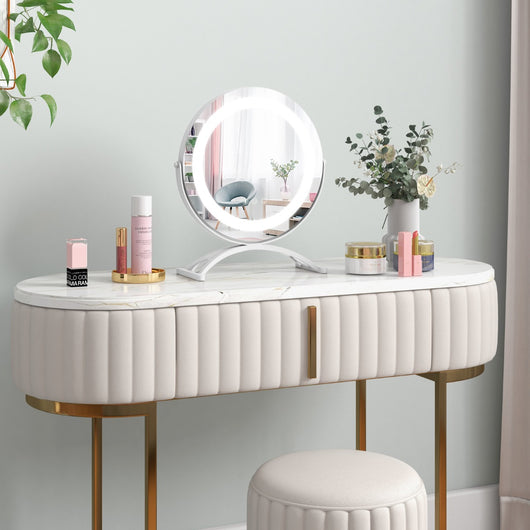 Specchio per il trucco con luci controllo tattile intelligenterotazione a 360¡ã, Specchio rotondo da 30 cm Bianco-Specchi per il trucco
