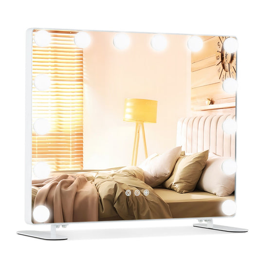 Specchio rettangolare per il trucco con 3 modalit¨¤ di illuminazione, Specchio da tavolo e da parete con 14 luci LED-Specchi per il trucco