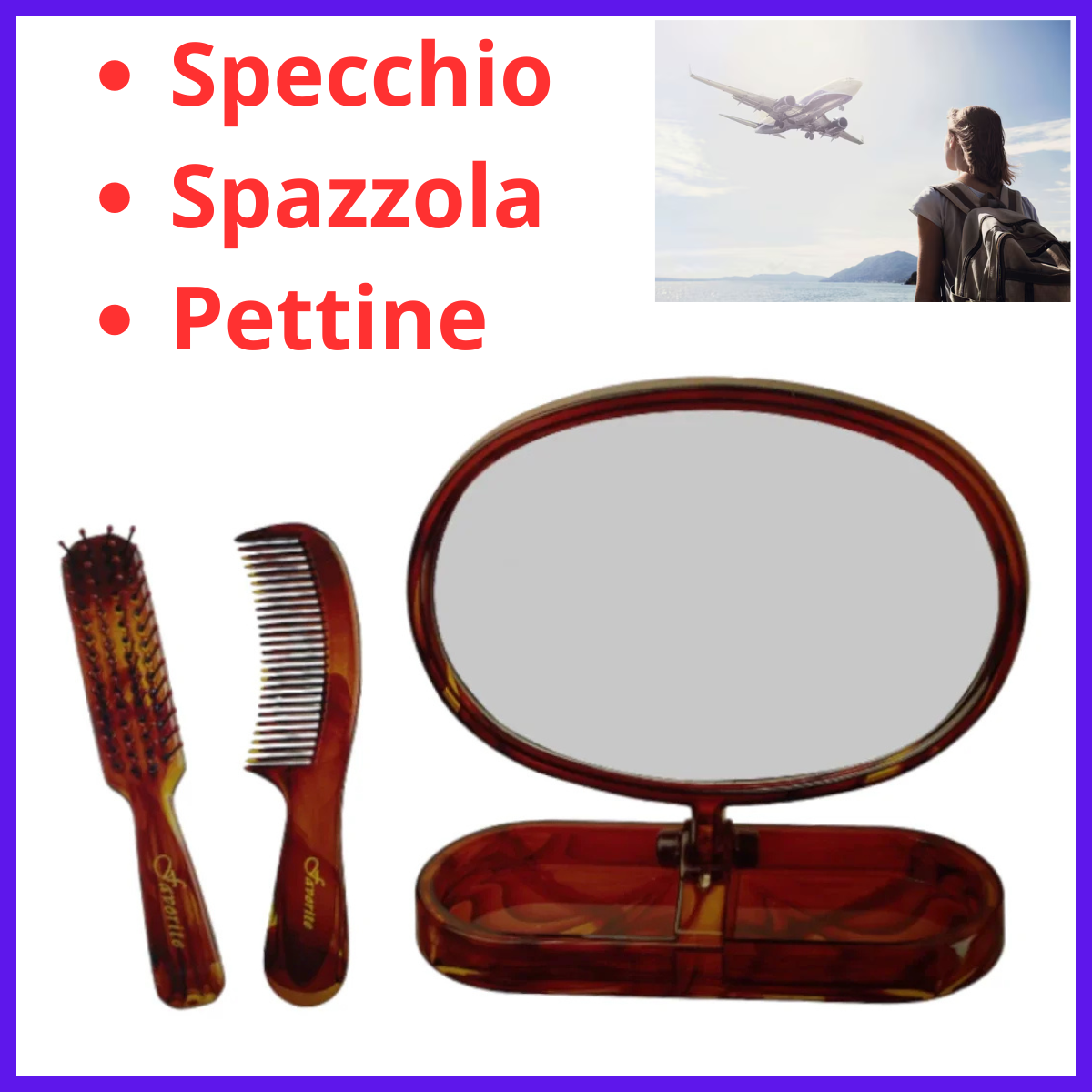 Specchio da trucco tavolo  spazzola pettine set kit da viaggio specchi per barba