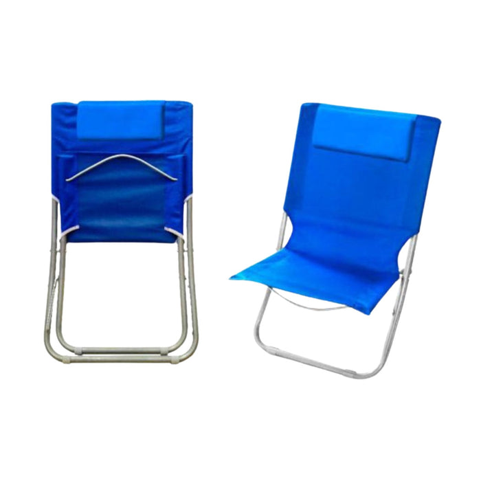 Trade Shop - Spiaggina Con Cuscino Per Testiera Blu 57 X 47 X 95 Cm Pieghevole Portatile 281015 -