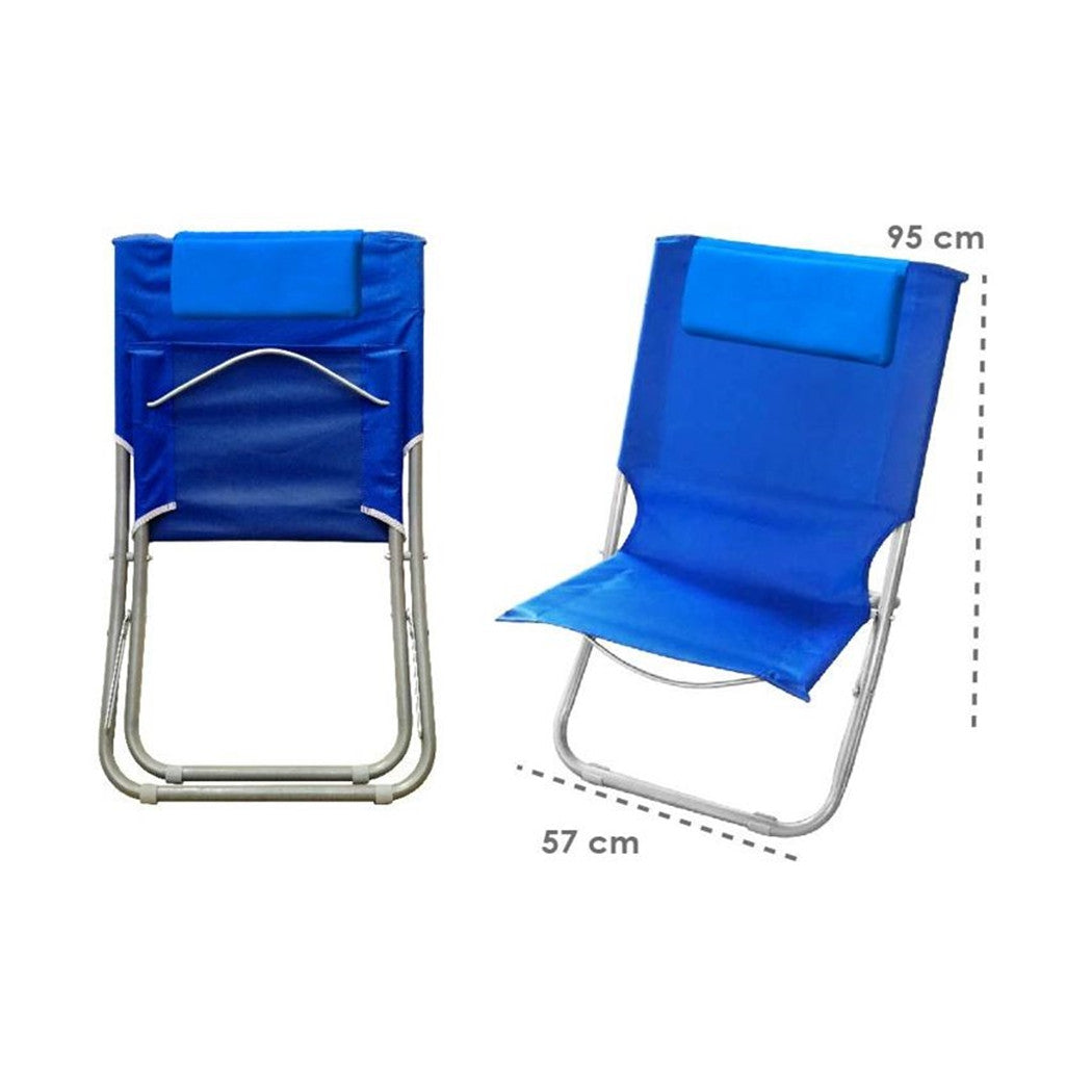 Trade Shop - Spiaggina Con Cuscino Per Testiera Blu 57 X 47 X 95 Cm Pieghevole Portatile 281015 -