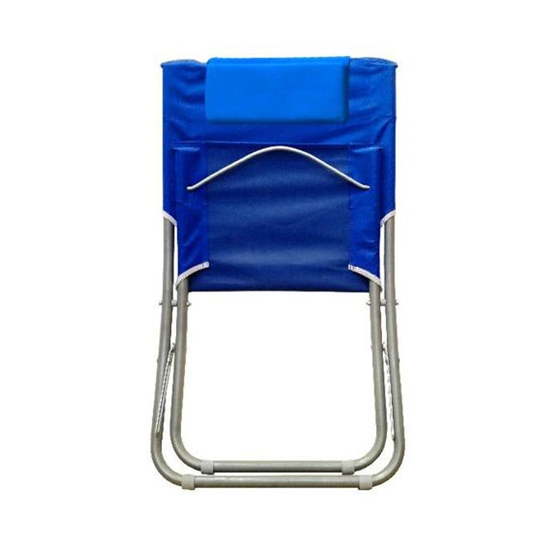 Trade Shop - Spiaggina Con Cuscino Per Testiera Blu 57 X 47 X 95 Cm Pieghevole Portatile 281015 -