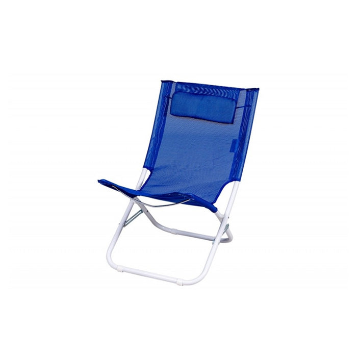 Trade Shop - Spiaggina Con Cuscino Per Testiera Blu Textilene 57x47x95cm Pieghevole Portatile 281032 -        