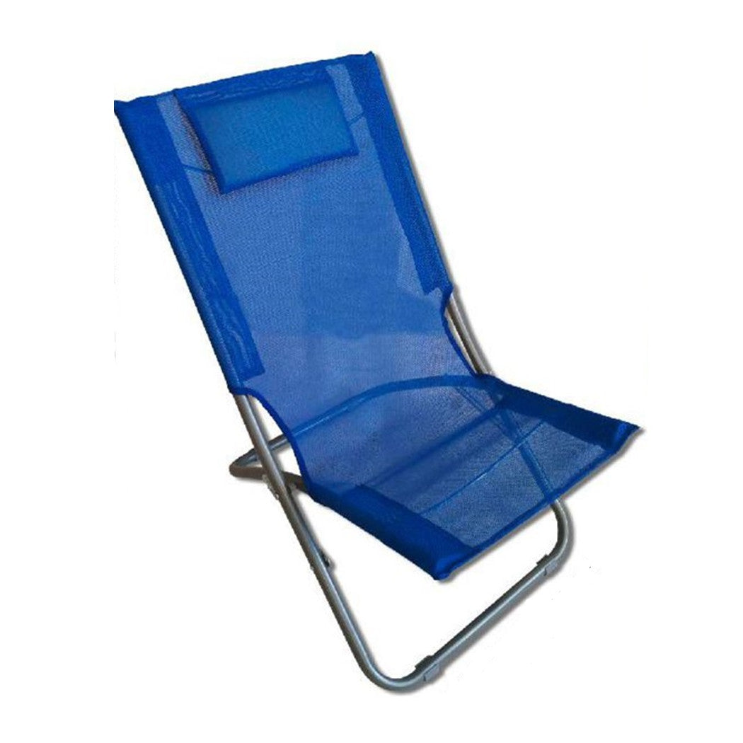 Trade Shop - Spiaggina Con Cuscino Per Testiera Blu Textilene 57x47x95cm Pieghevole Portatile 281032 -        