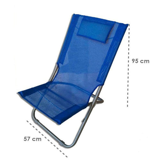 Trade Shop - Spiaggina Con Cuscino Per Testiera Blu Textilene 57x47x95cm Pieghevole Portatile 281032 -        