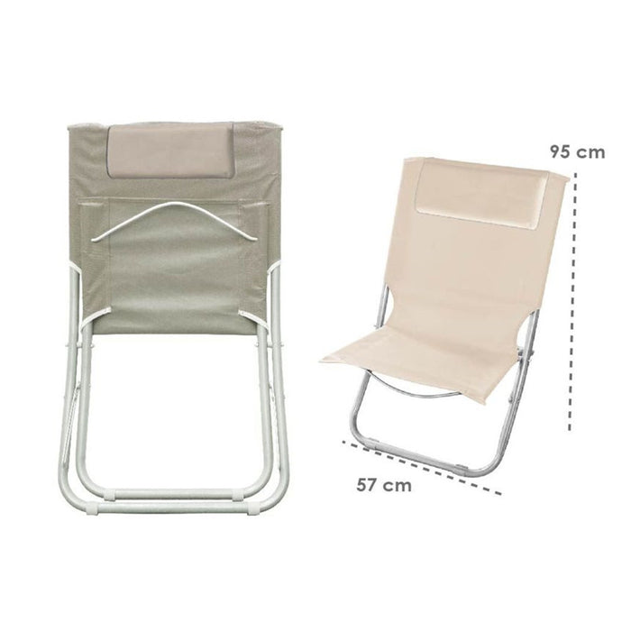 Trade Shop - Spiaggina Con Cuscino Per Testiera Crema 57x47x95 Cm Pieghevole Portatile 281016 -