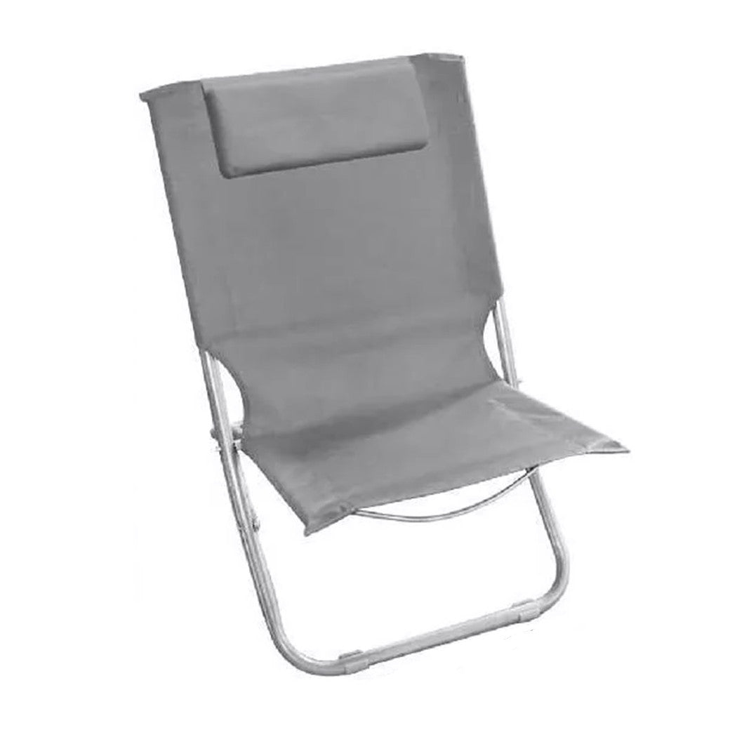 Trade Shop - Spiaggina Con Cuscino Per Testiera Grigio 57x47x95 Cm Pieghevole Portatile 281017 -        