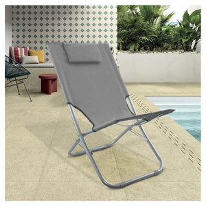 Trade Shop - Spiaggina Con Cuscino Per Testiera Grigio 57x47x95 Cm Pieghevole Portatile 281017 -        