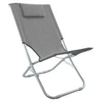 Trade Shop - Spiaggina Con Cuscino Per Testiera Grigio 57x47x95 Cm Pieghevole Portatile 281017 -        