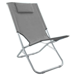 Trade Shop - Spiaggina Con Cuscino Per Testiera Grigio 57x47x95 Cm Pieghevole Portatile 281017 -        