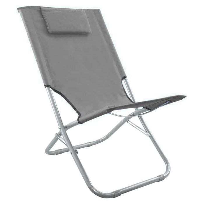 Trade Shop - Spiaggina Con Cuscino Per Testiera Grigio 57x47x95 Cm Pieghevole Portatile 281017 -        